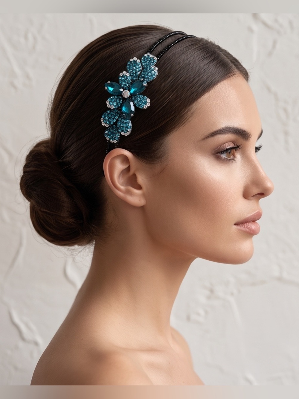 Teal Crystal Floral Headband - Women's Sparkling Hair Accessory